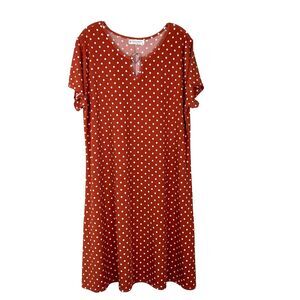 Jon & Anna Contemporary A-Line Midi Dress Size 2X Rust White Polka Dots Stretch